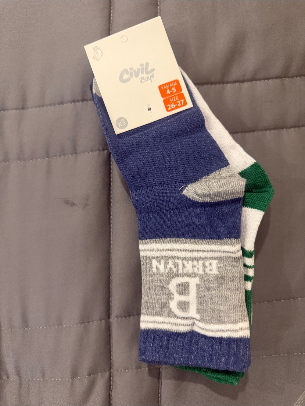 Blue, Gray & Green Crew Socks - 3 Pack